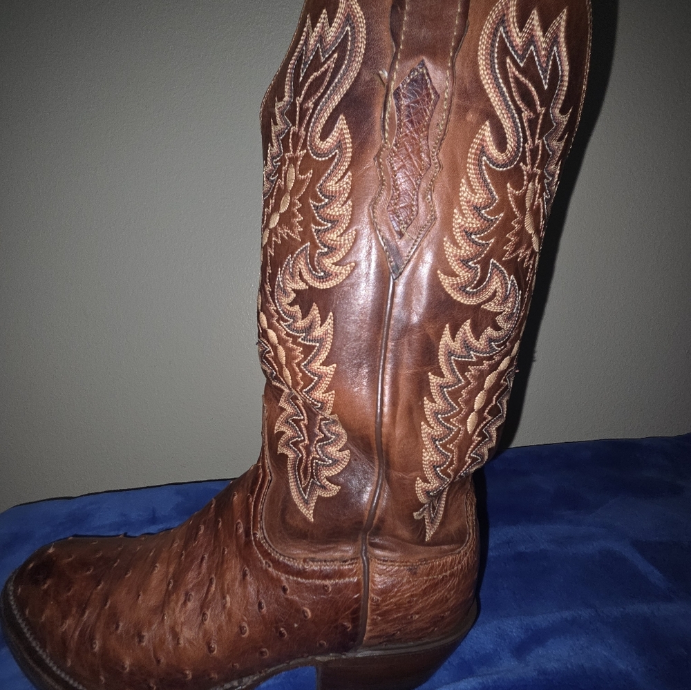 Lucchese Men's Brown Ostrich Leather Boots - Picture 9 of 16